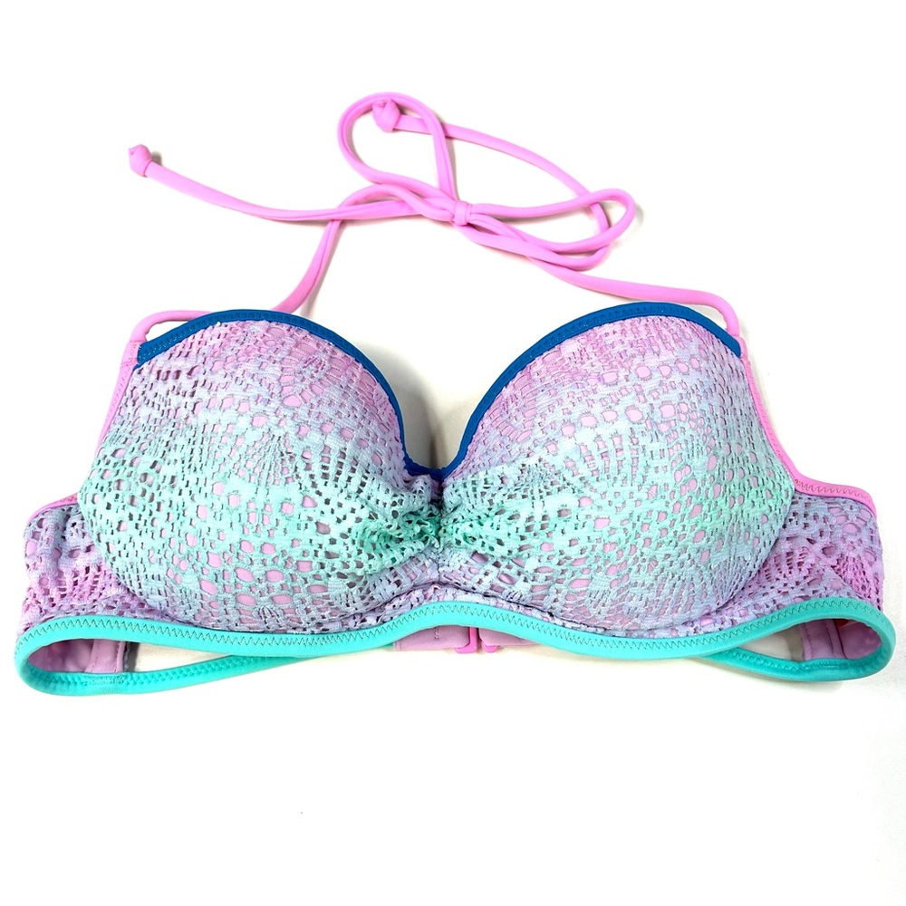 Victorias Secret 32B Getaway Halter Bikini Top 7H5 Ombre Lace Purple Blue #1881